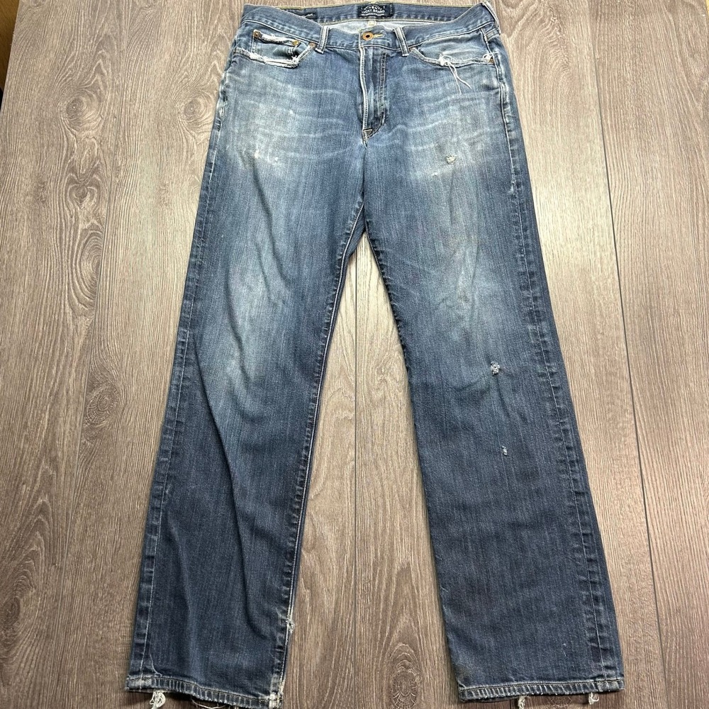 Lucky Brand 363 Vintage Straight Jeans Mens 32x30 Blue Distressed Denim